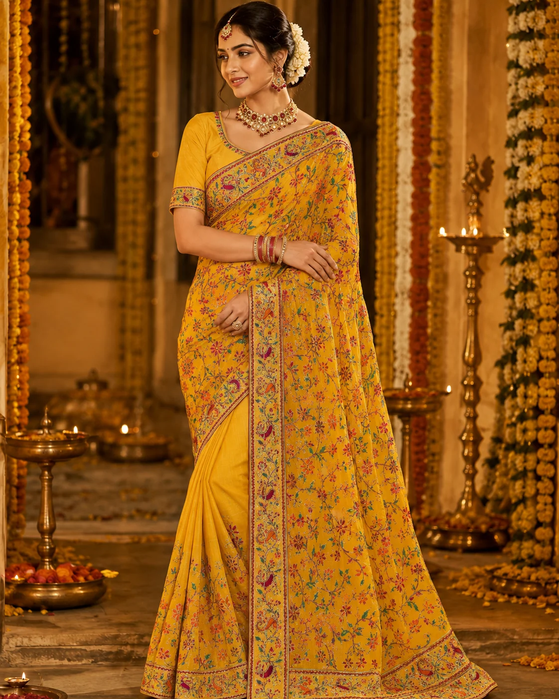 Marble Chiffon Saree featuring intricate Resham embroidery