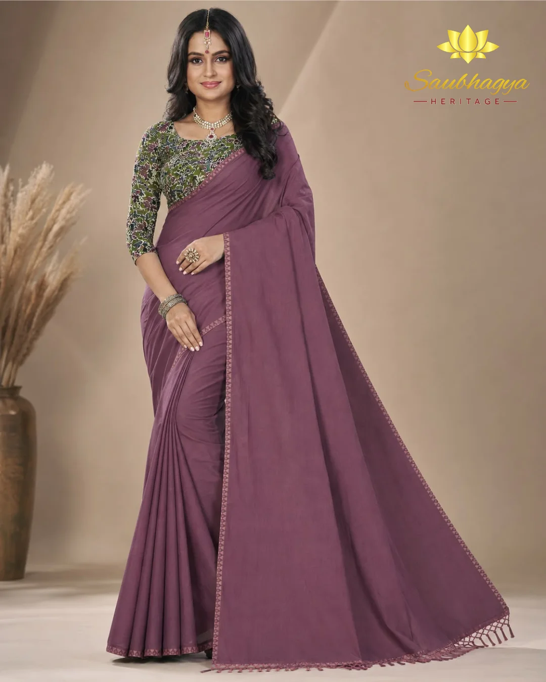 Maheshwari cotton sari with cotton kalamkary blouse