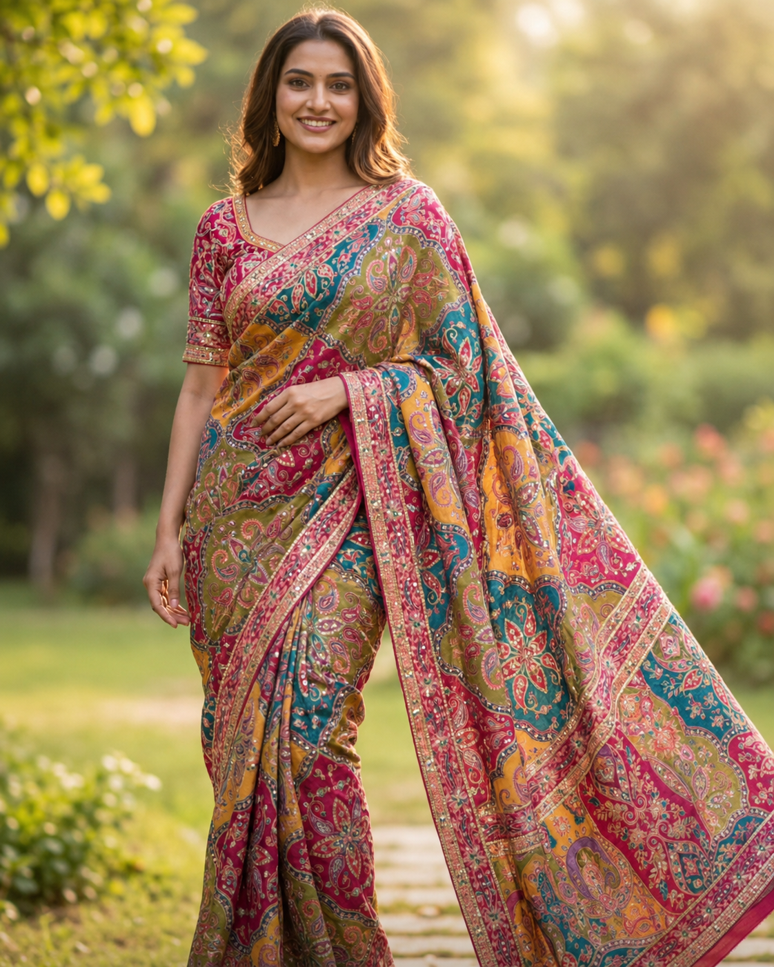 Katan Silk Saree with resham work.