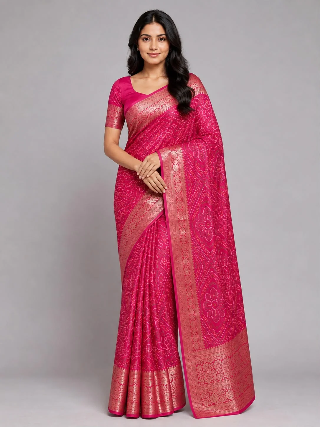 Bandhani Print Saree with Zari Border