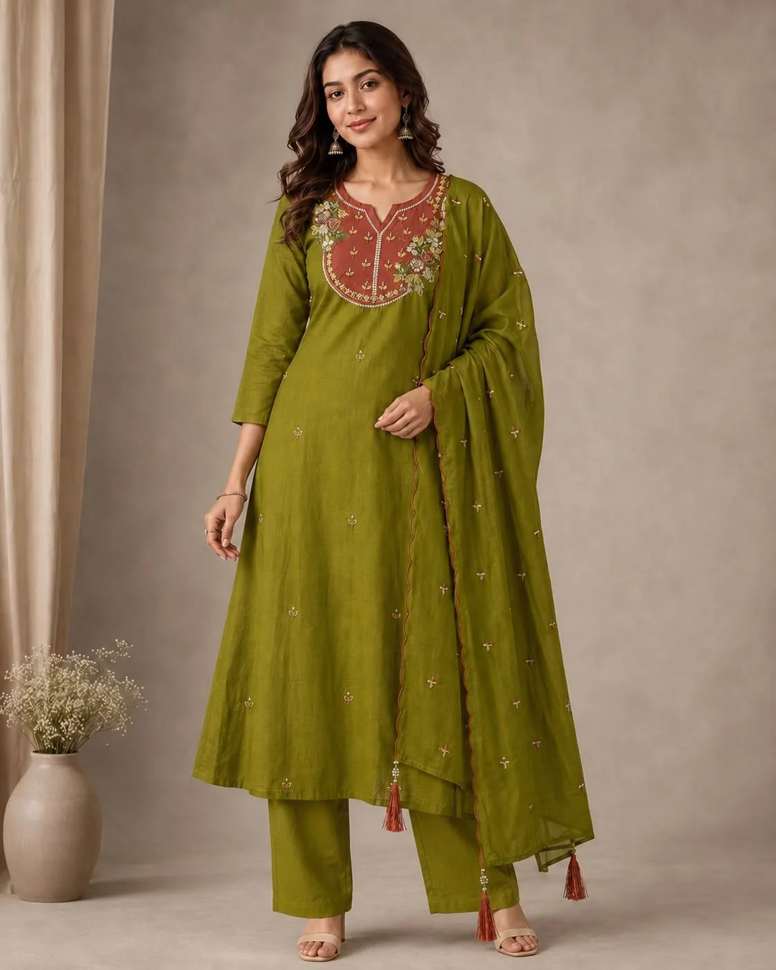 Mul chanderi suit with chanderi dupatta