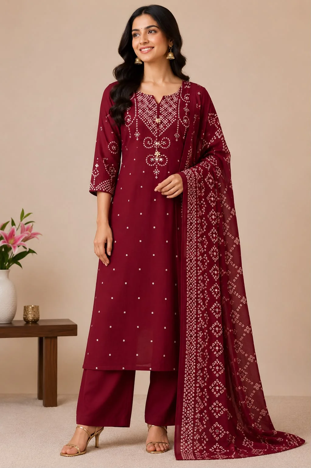 Mul cotton with bandhani print
