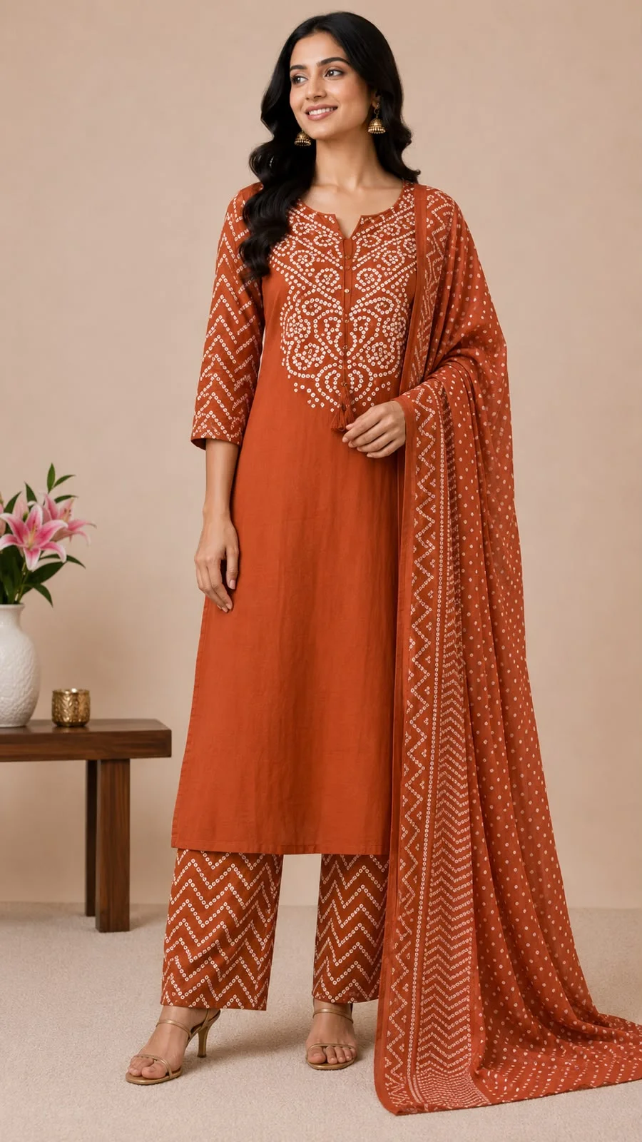 Mul cotton with bandhani print