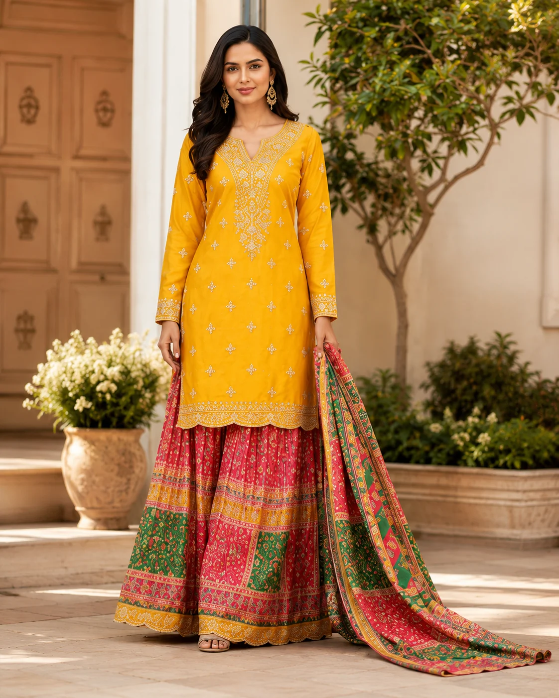 Mustard Yellow Heavy Work Sharara Set