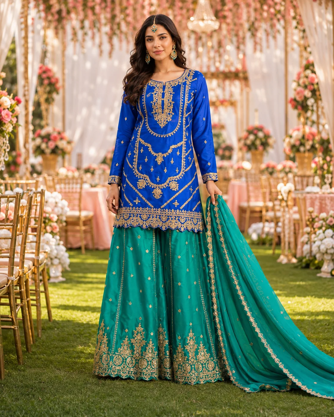 Royal Blue Heavy Work Sharara Set