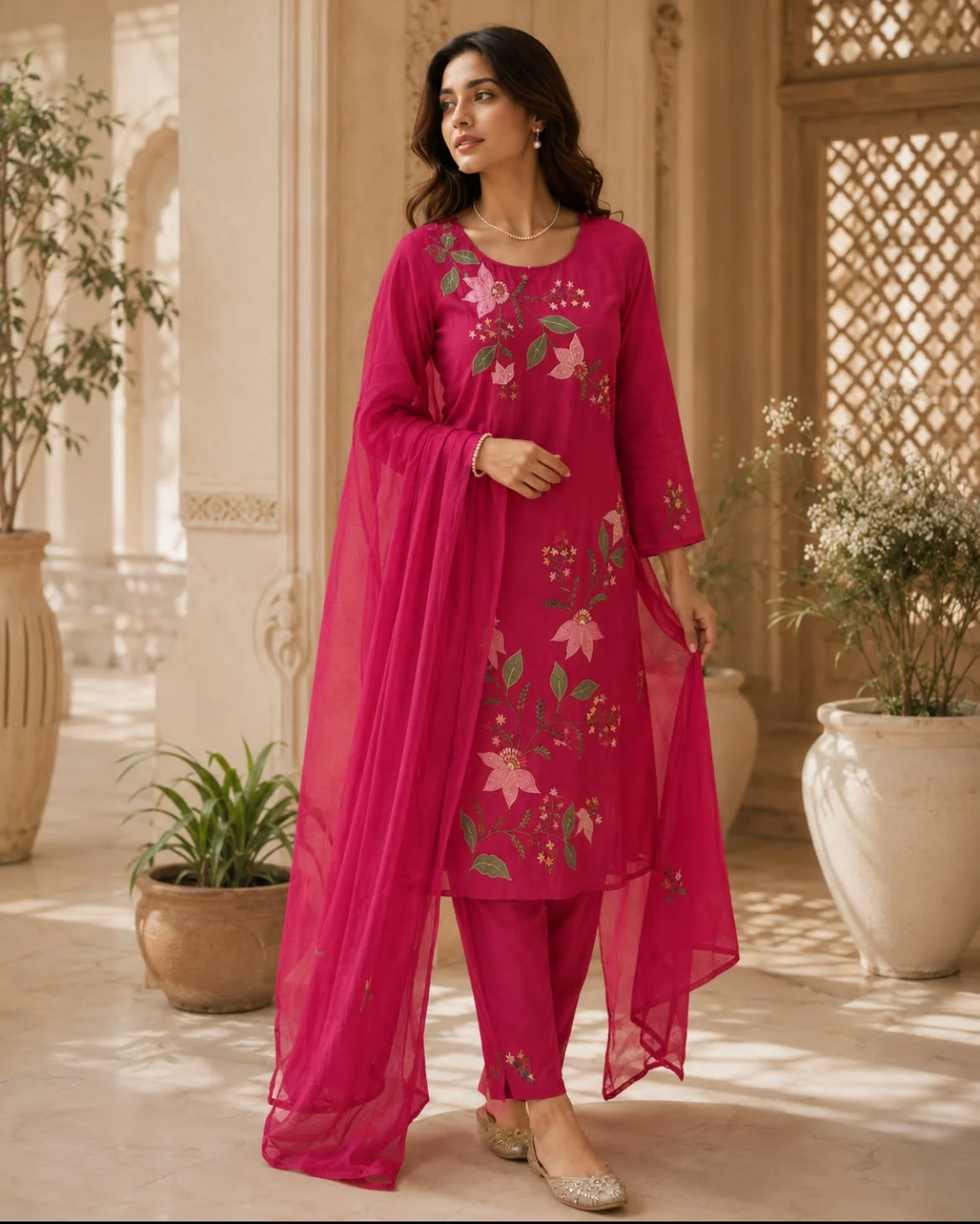 Chanderi Silk suit with hand embroidery