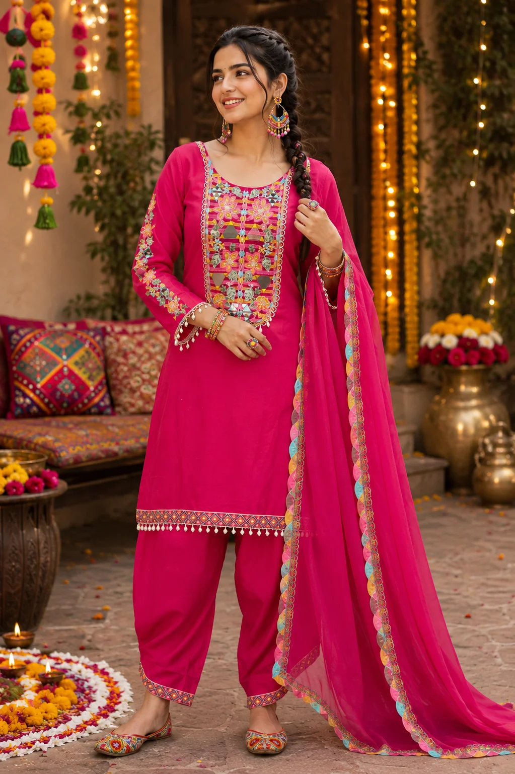 Mul Chanderi suit with hand embroidery