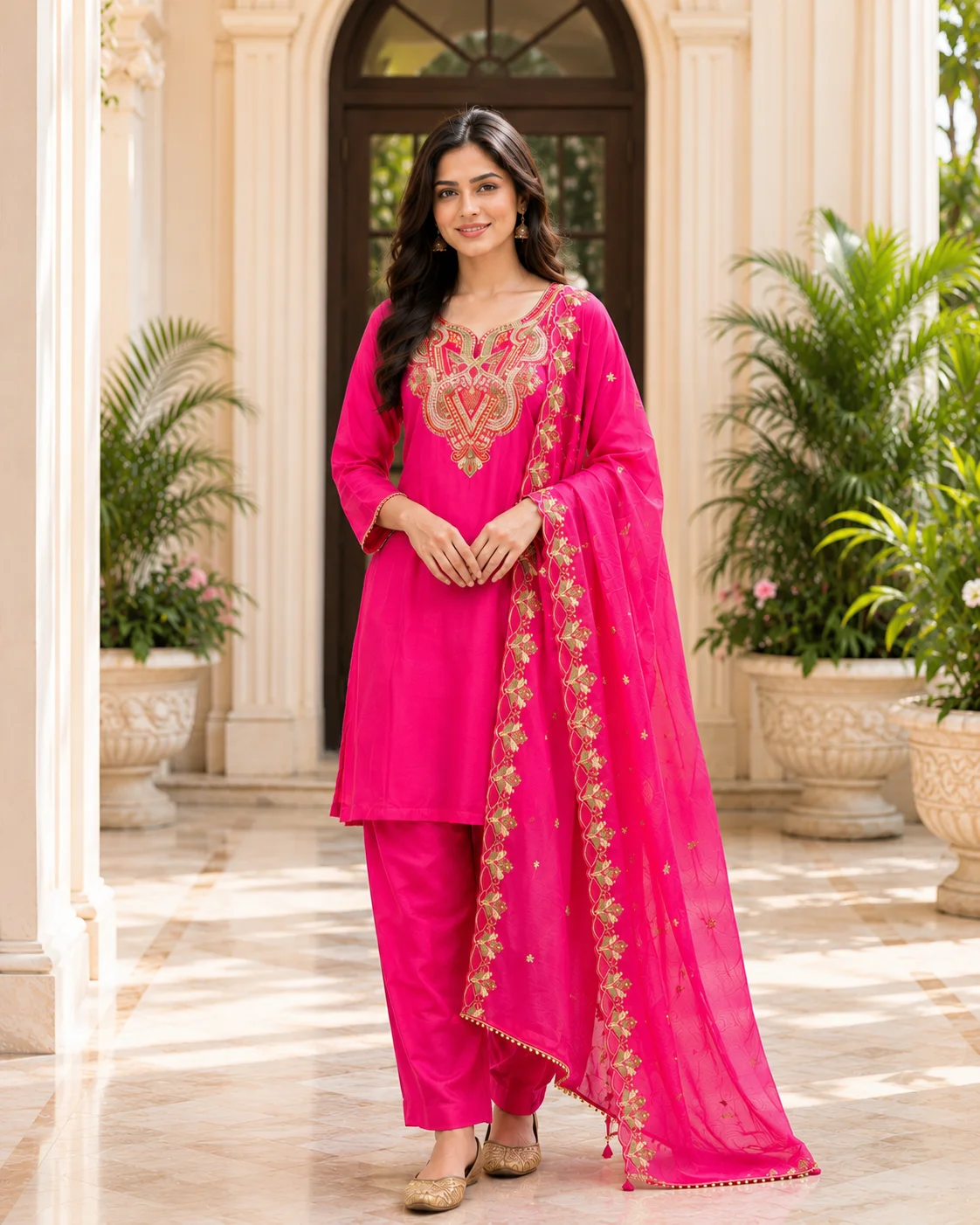 Roman Silk Embroidered Suit Set
