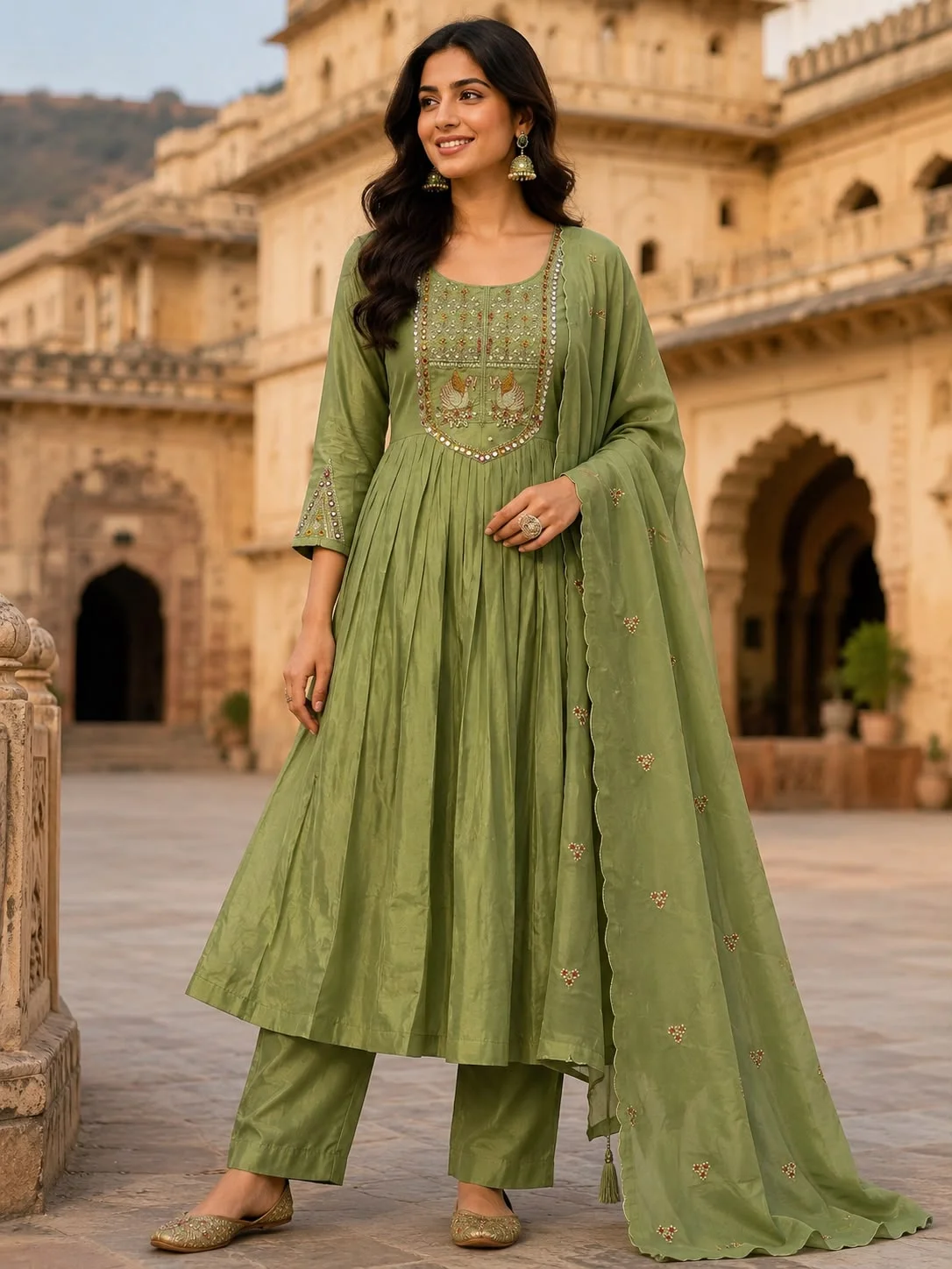 Viscus suit with handwork & mirror work